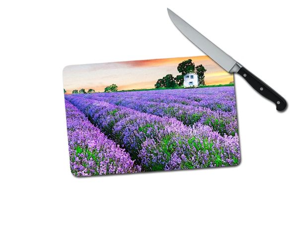 Lavender Field Small Tempered Glass Cutting Board