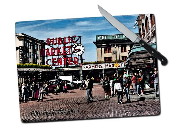 Pike Place Market Large Tempered Glass Cutting Board