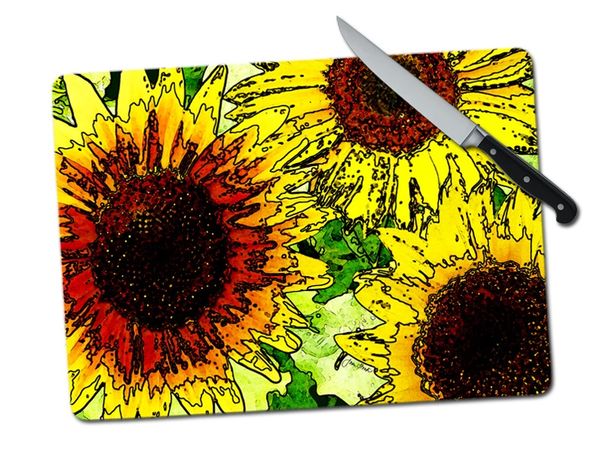 Sunflower Pop Large Tempered Glass Cutting Board