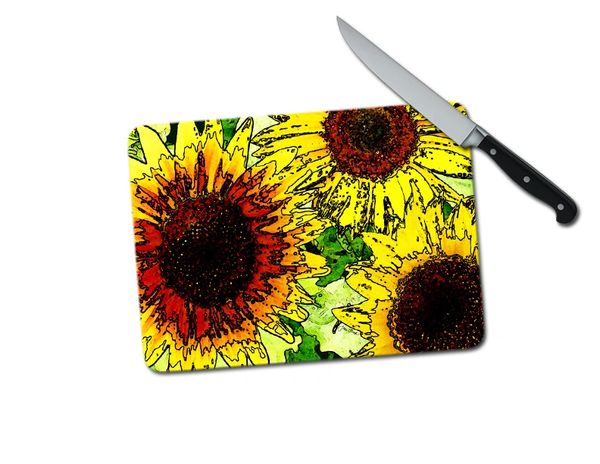 Sunflower Pop Small Tempered Glass Cutting Board