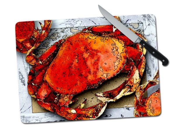 Crab Pop Large Tempered Glass Cutting Board