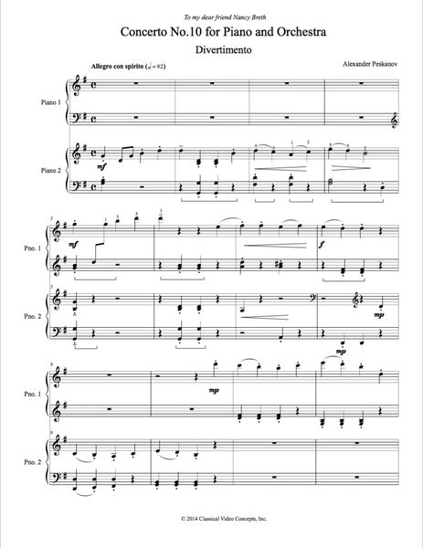 Piano Concerto No. 10 (Arranged for 2 Pianos) e-Print