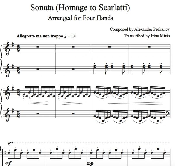 Sonata (Homage to Scarlatti) Digital (Arr. by Irina Mints for 2 Pianos/4-Hands)