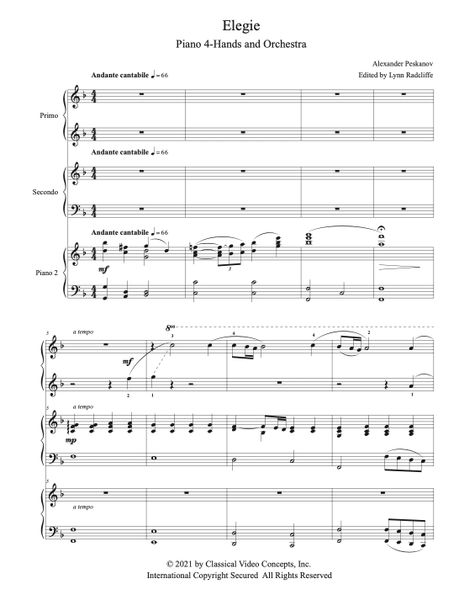 Elegie (Piano Duet and Orchestra-Arranged for 2 Pianos )-Digital