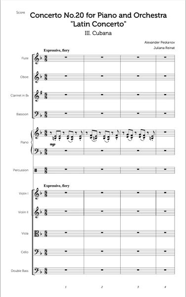 Piano Concerto No. 20 (Latin Concerto-1st Edition-Score and Parts) Digital