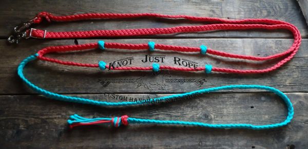 Romel Style: Braided 6 Knot Loop Reins w/ Tail- 6 strand flat braid