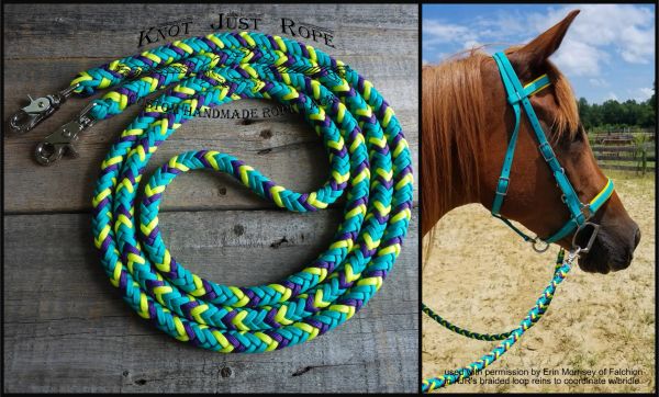 Yacht rope reins with leather water loops 8' – Tiffanys Braided Tack LLC