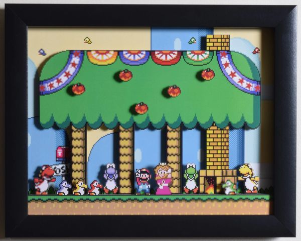 Super Mario World (SNES) - "Yoshi's House" 3D Video Game Shadow Box with Glass Frame 10 x 12.5 inches