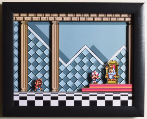 Super Mario All Stars (SNES) - "The Throne Room" 3D Video Game Shadow Box with Glass Frame 10 x 12.5 inches