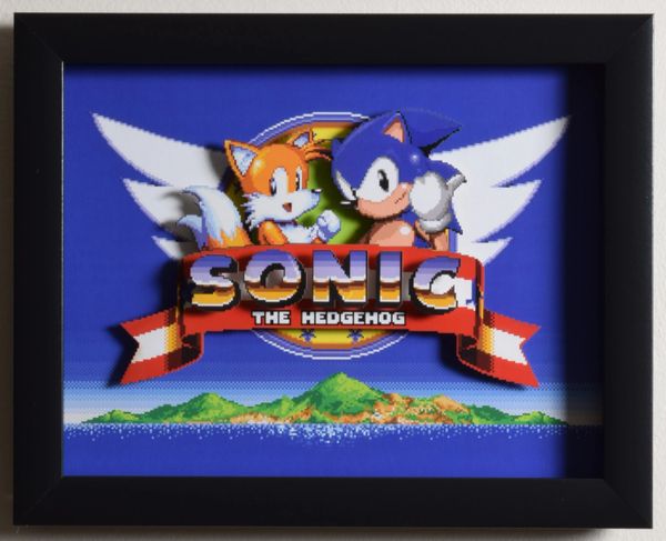 Sonic The Hedgehog 2 (Genesis) - "Title Screen" 3D Video Game Shadow Box with Glass Frame 10 x 12.5 inches