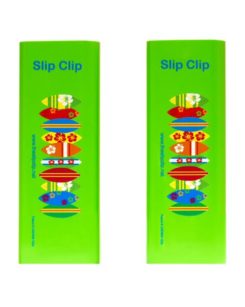 2 Slip Clips Per Pack - Perfect Beach Towel Clip - Green with Surf Boards