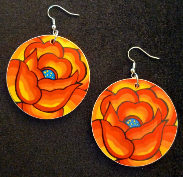 Orange Oaxaca floral round earrings