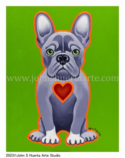 Gray French Bulldog acrylic on canvas