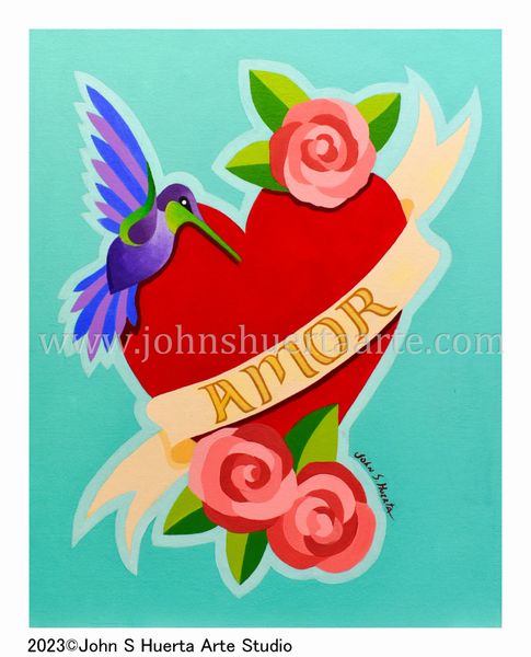 Blue Hummingbird Amor Heart