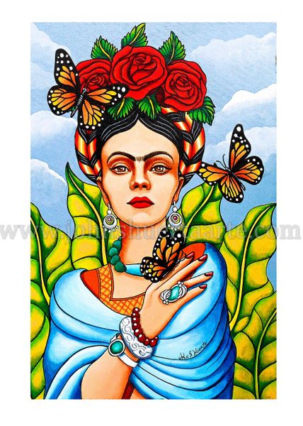 Frida with Butterflies art greeting card
