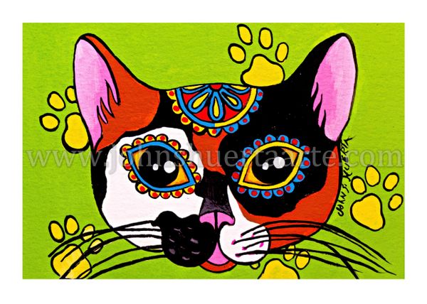 Cat Calico dia de los muertos art greeting card