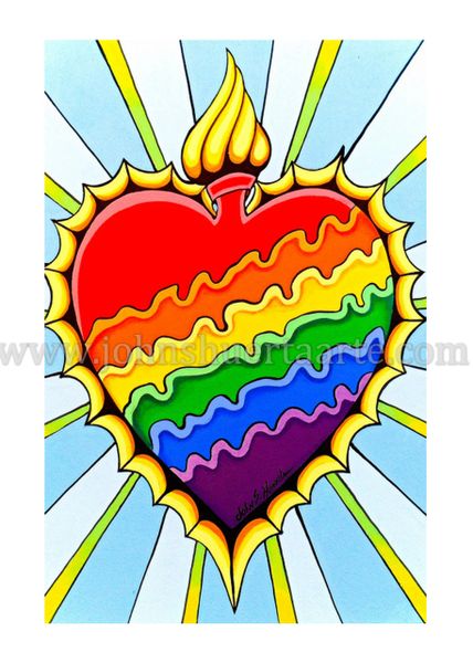 Heart Rainbow Burning Heart art greeting card