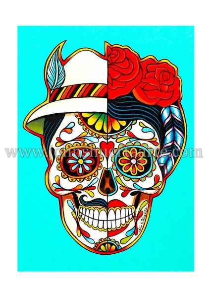 Sugarskull Two souls art greeting card