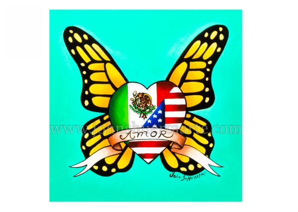 Heart Mexican american butterfly art greeting card