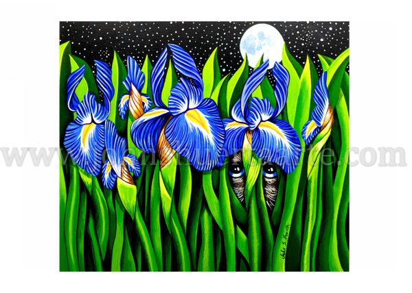 Irises in Moonlight art greeting card
