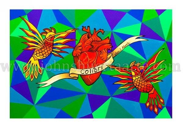 Hummingbird Colibries with Heart art greeting card