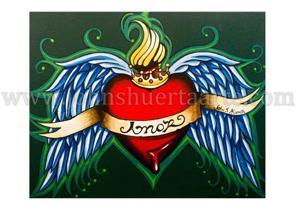 Amor Heart crown and wings art greeting cards