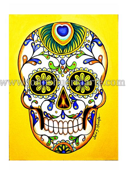 Sugarskull Peacock art greeting card