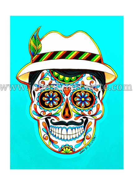 Sugarskull Fedora art greeting card