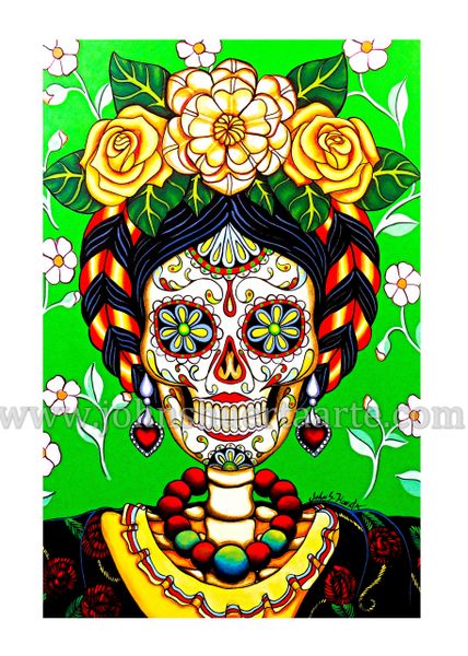 Sugarskull Magnolia art greeting card