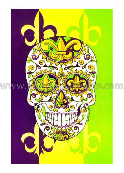 Sugarskull Mardi Gras art greeting card