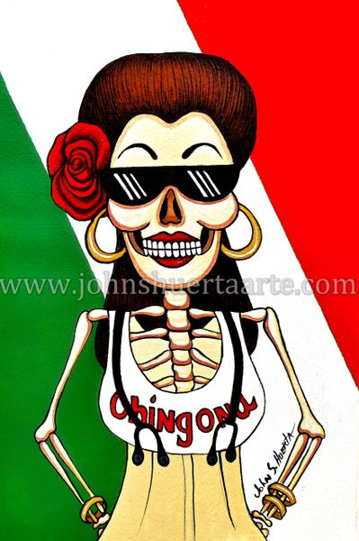 Sugarskull Chingona art greeting card