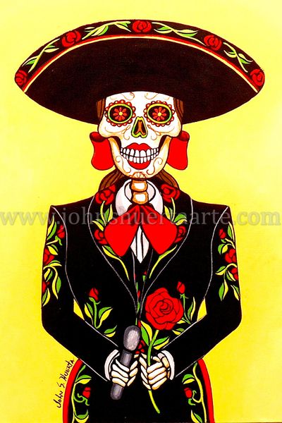 Sugarskull Mariachi singer art greeting card