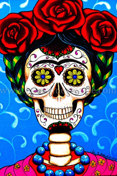 Sugarskull Frida in Blue art greeting card