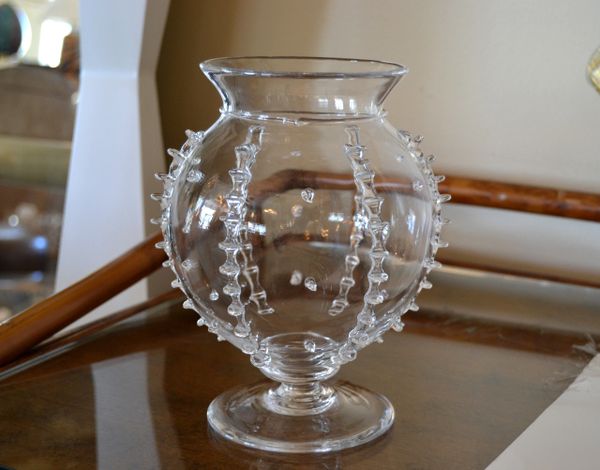 European Modern Signed Juliska Blown Glass Flower Footed Vase Czech Republic