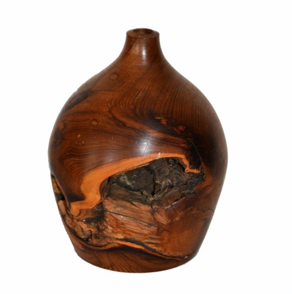 English Country Handcrafted Cockhill Crafts Sculptural Turned Yew Wood Vase 1960