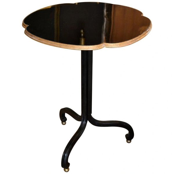 Art Deco Round Three Legged Mahogany Brass Side Table With Laminate Top by Baker