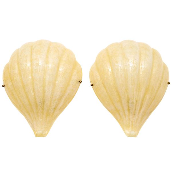 Pair of Murano Scavo Shell Sconces