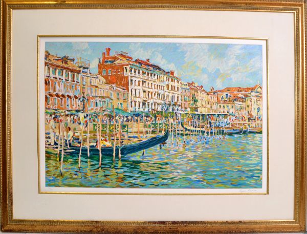 Eugene Kaspin Contemporary Impressionism Golden Framed Acrylic on Paper Painting