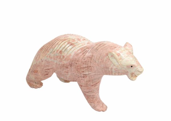 Mid-Century Modern Pale Pink Marble Polar Bear Sculpture, Animal Sculpture, 1970