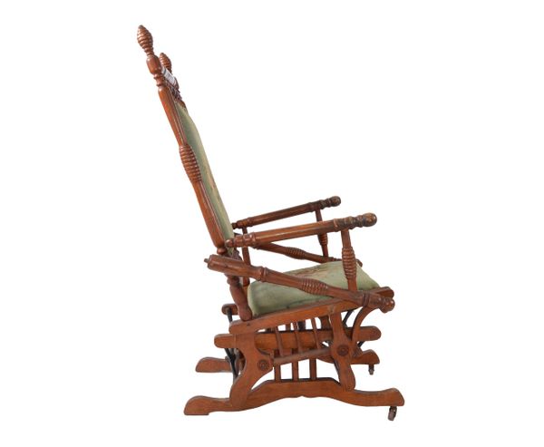 Antique Rocking Chair Hand Carved &amp; Turned Walnut Wood | Galleria d