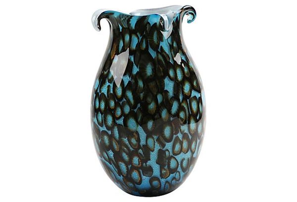 Marine Blue Vase w/ Floating Rings - Italy