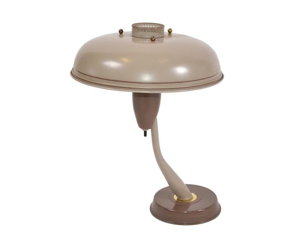 1950s Mid-Century Modern Space Age Brown Metal & Brass Flying Saucer Table Lamp