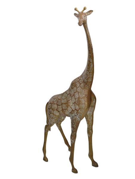 Monumental Mid-Century Modern Hammered Brass & Bronze Giraffe, Animal Sculpture