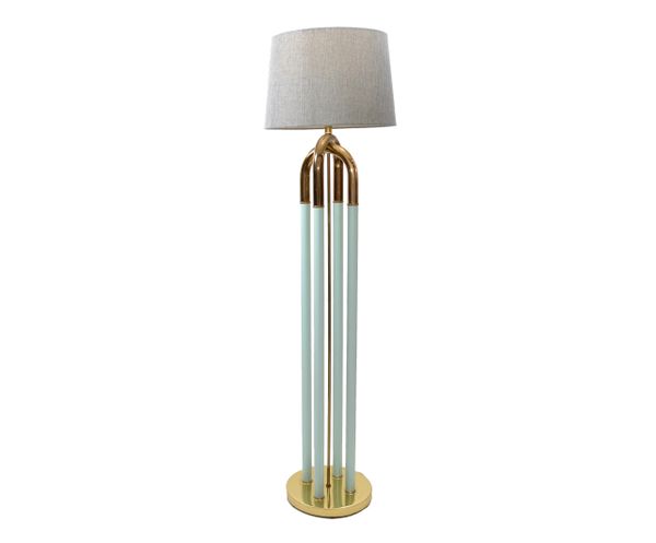 Mid-Century Modern Brass Plated and Turquoise Enamel Finish Floor Lamp