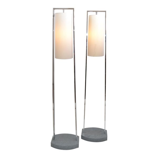 Original Modern Van Teal Chrome & Stone Floor Lamps Fabric Cone Shades, Pair