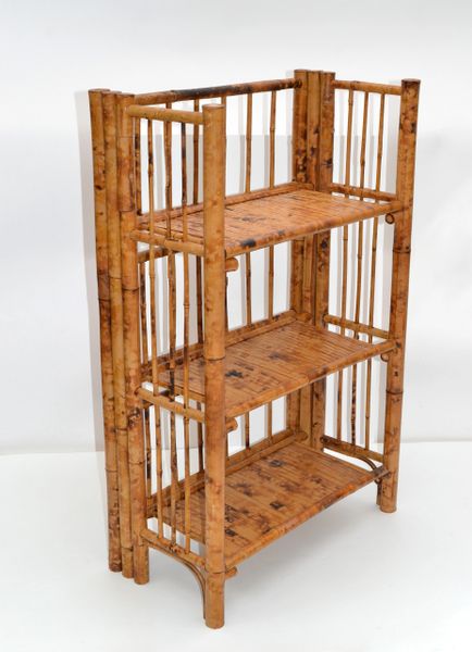 Bohemian Mid-Century Modern Handcrafted Bamboo Cane 3 Tier Shelf