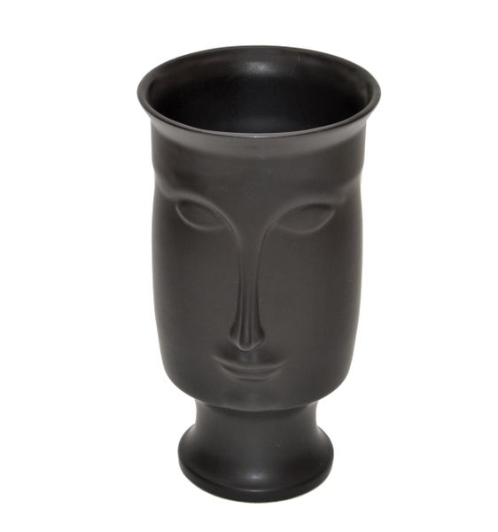 Mid-Century Modern Black Face, Head Ceramic Vase Pottery