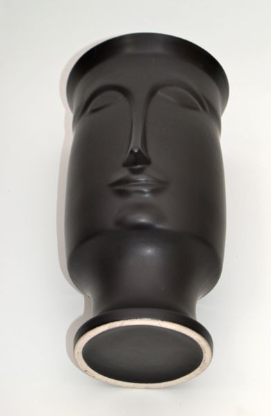 Mid-Century Modern Black Face, Head Ceramic Vase Pottery