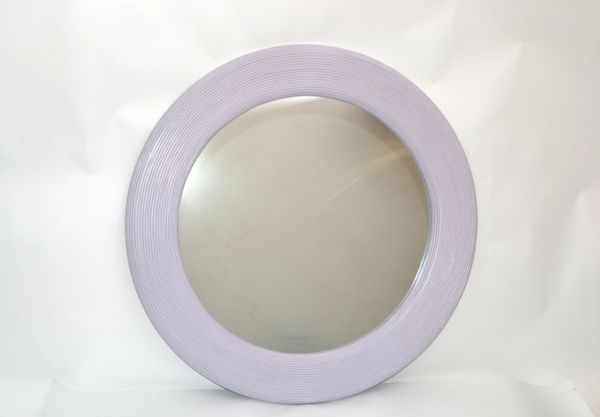 Mid-Century Modern Round Handmade Light Purple Finish Pencil Reed Wall Mirror