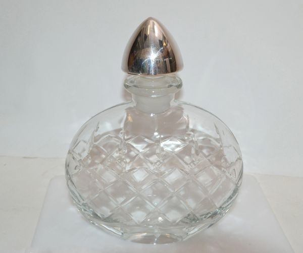 Sterling Silver Vintage Clear Cut Art Glass Perfume Bottle With Silver Stopper
